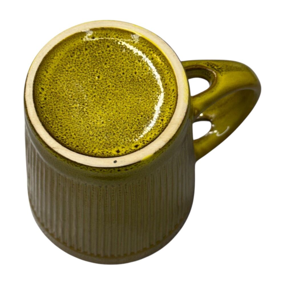 Vintage Yellow Ribbed Ceramic Tea/Coffee Mug Black Interior with Spoon Holder - Picture 5 of 5